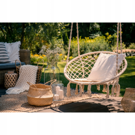 Krzesło Brazylijskie Huśtawka Fotel Hamak Wiszący z Poduchą RIO BEŻOWE