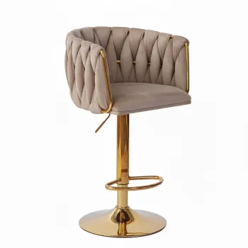 Hoker regulowany, obrotowy, barowy, do kuchni Glamour Loft Pleciony MARBELLA kawowy