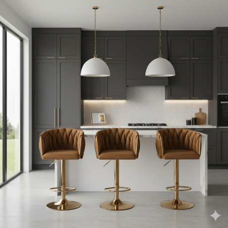 Hoker regulowany, obrotowy, barowy, do kuchni Glamour Loft Pleciony MARBELLA kawowy