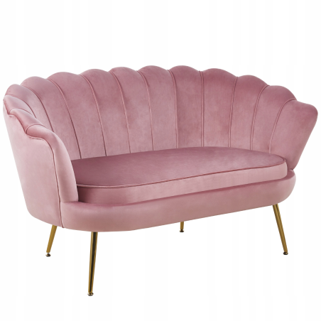 Sofa Flowers dwuosobowa różowa Welurowa GLAMOUR złote nogi