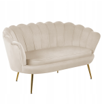 Sofa Flowers dwuosobowa beżowa welurowa GLAMOUR złote nogi