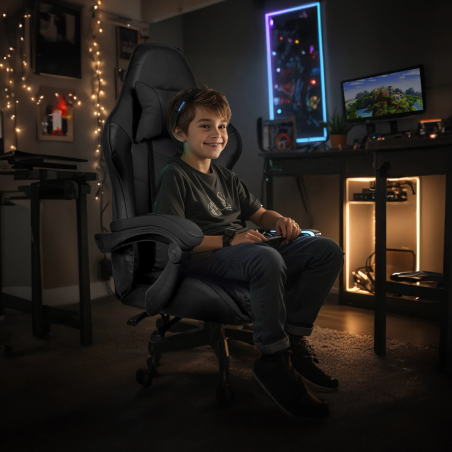 Fotel gamingowy, obrotowy, do biura, czarny nowoczesny wytrzymały