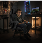 Fotel gamingowy, obrotowy, do biura, czarny nowoczesny wytrzymały