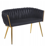 Sofa Imperia dwuosobowa czarna Welurowa GLAMOUR złote nogi