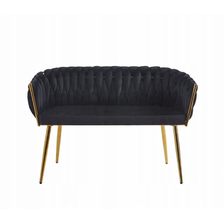 Sofa Imperia dwuosobowa czarna Welurowa GLAMOUR złote nogi