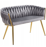 Sofa Imperia dwuosobowa szara  Welurowa GLAMOUR złote nogi