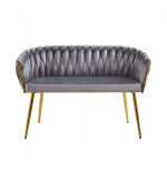 Sofa Imperia dwuosobowa szara  Welurowa GLAMOUR złote nogi