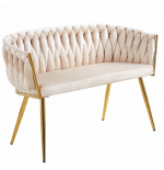 Sofa Imperia dwuosobowa beżowa Welurowa GLAMOUR złote nogi