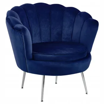 Fotel Flowers ciemny niebieski welur na srebrnych nogach