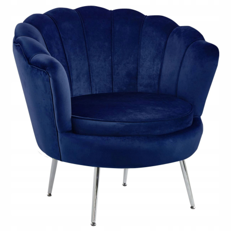 Fotel Flowers ciemny niebieski welur na srebrnych nogach