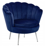 Fotel Flowers ciemny niebieski welur na srebrnych nogach