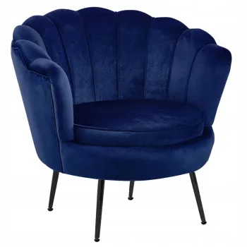 Fotel Flowers ciemny niebieski na czarnych nogach welurowy