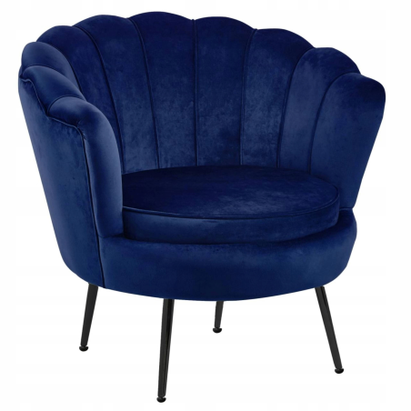 Fotel Flowers ciemny niebieski na czarnych nogach welurowy