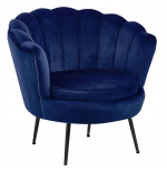 Fotel Flowers ciemny niebieski na czarnych nogach welurowy