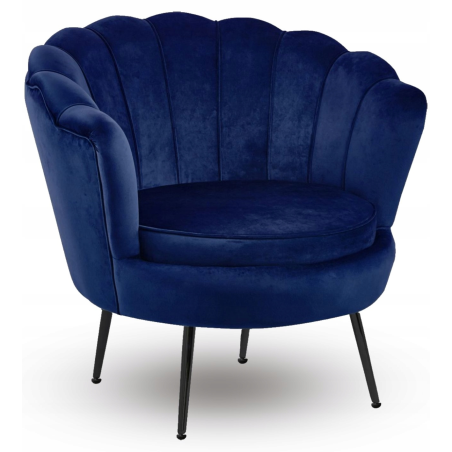 Fotel Flowers ciemny niebieski na czarnych nogach welurowy