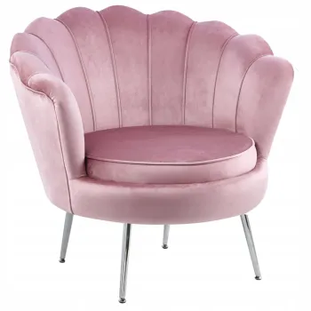 Fotel Flowers różowy na srebrnych nóżkach welurowy