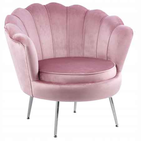 Fotel Flowers różowy na srebrnych nóżkach welurowy