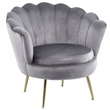 Fotel Flowers szary na złotych nóżkach welurowy