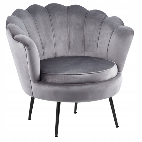 Fotel Flowers szary na czarnych nóżkach welurowy