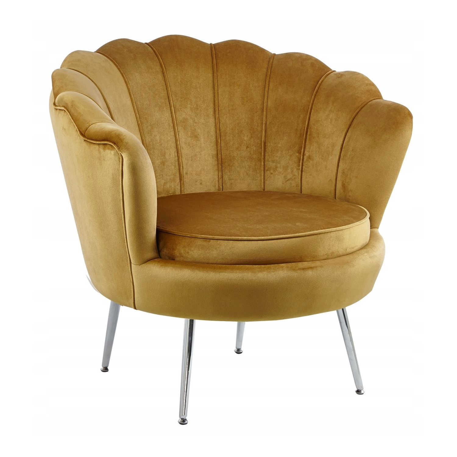 Fotel Flowers curry na srebrnych nóżkach welurowy