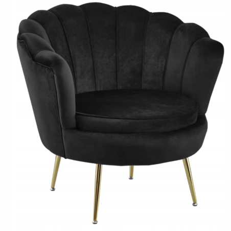 Fotel Flowers czarny na złotych nóżkach welurowy