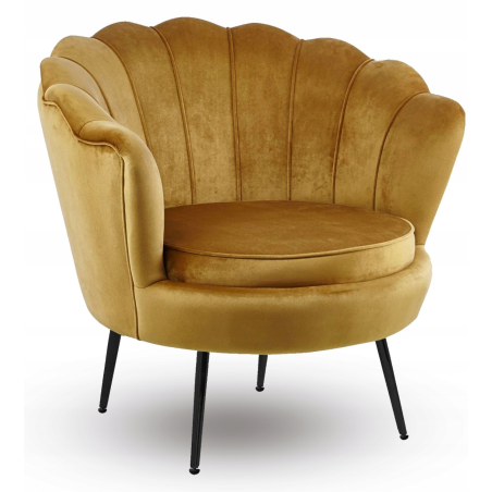 Fotel Flowers curry na srebrnych nóżkach welurowy