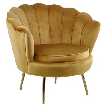Fotel Flowers curry na złotych nóżkach welurowy