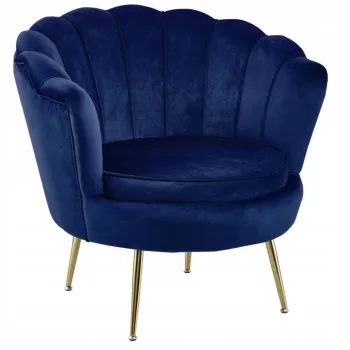 Fotel Flowers niebieski na złotych nóżkach welurowy