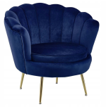 Fotel Flowers niebieski na złotych nóżkach welurowy