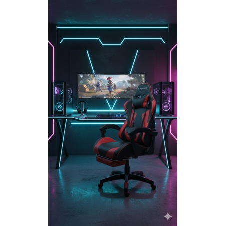 Fotel gamingowy, obrotowy, do biura, czarno czerwony nowoczesny wytrzymały