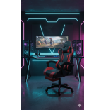 Fotel gamingowy, obrotowy, do biura, czarno czerwony nowoczesny wytrzymały