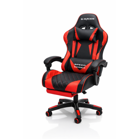 Fotel gamingowy, obrotowy, do biura, czarno czerwony nowoczesny wytrzymały