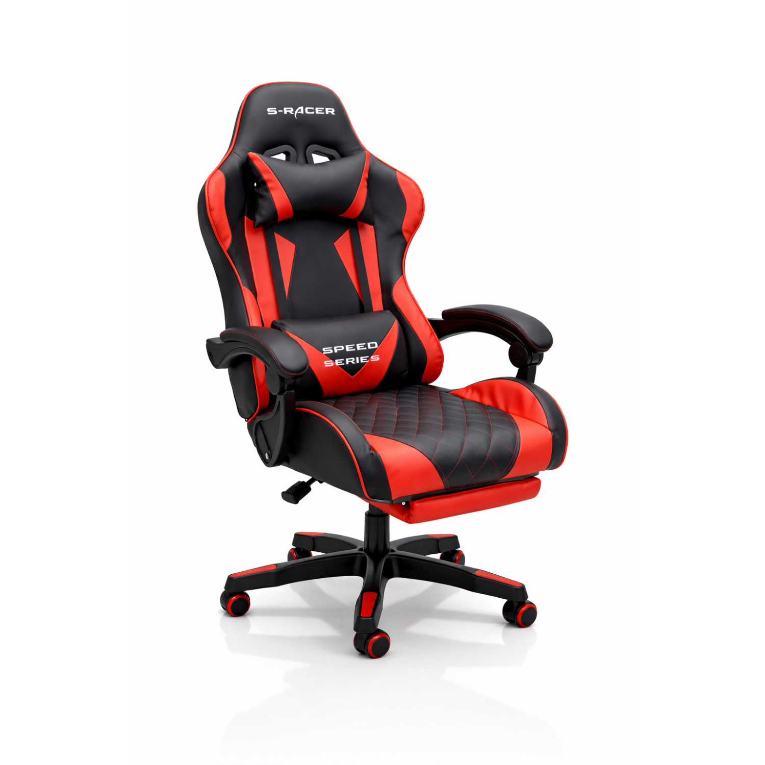 Fotel gamingowy, obrotowy, do biura, czarno czerwony nowoczesny wytrzymały