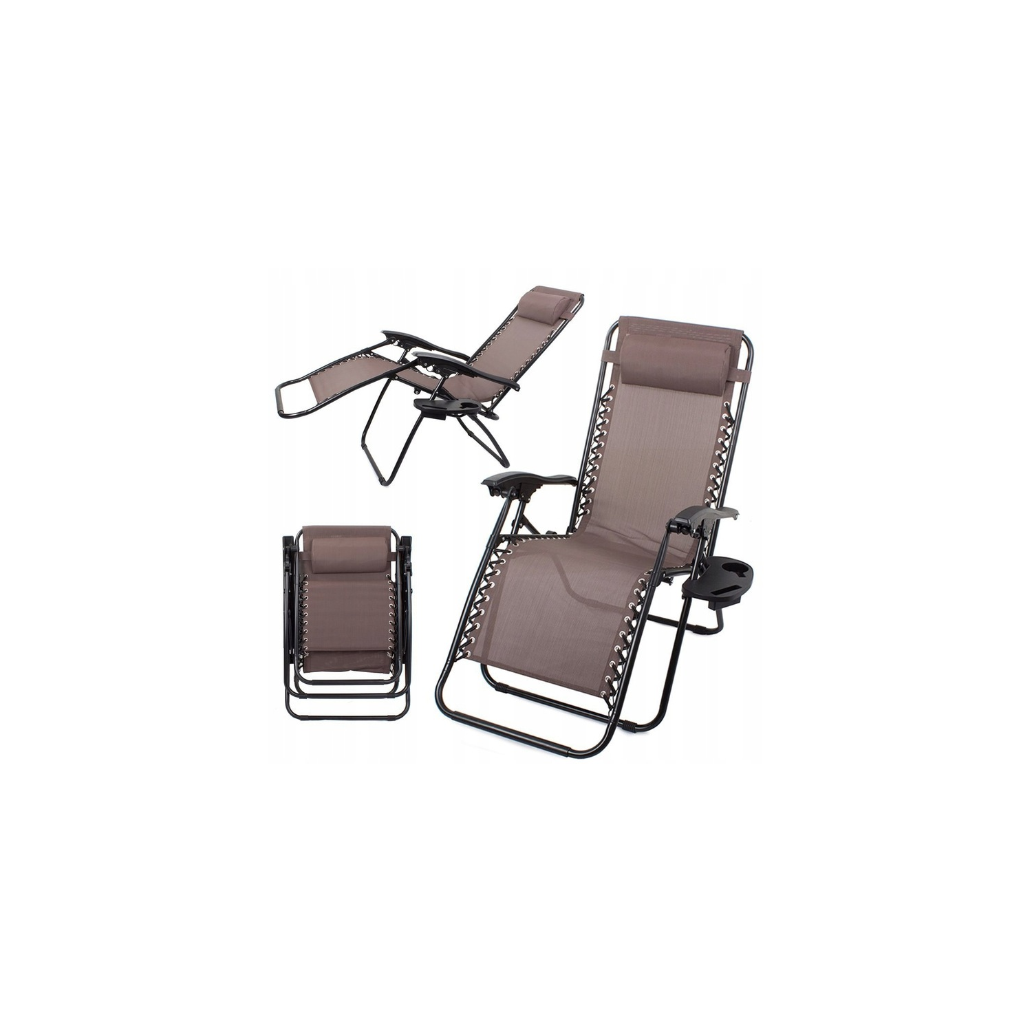 Leżak WZMACNIANY ZERO GRAVITY metal brązowy