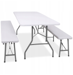Stół i krzesła tworzywo sztuczne ZESTAW CATERINGOWY STÓŁ +2 ŁAWKI biały