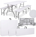 Stół i krzesła tworzywo sztuczne ZESTAW CATERINGOWY STÓŁ +2 ŁAWKI biały