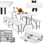 Stół i krzesła tworzywo sztuczne ZESTAW CATERINGOWY STÓŁ +2 ŁAWKI biały