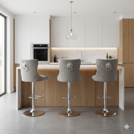 Hoker barowy, do kuchni, salonu, elegancki CRYSTAL VELVET JASNOSZARY SL