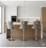 Hoker barowy, do kuchni, salonu, elegancki CRYSTAL VELVET JASNOSZARY SL