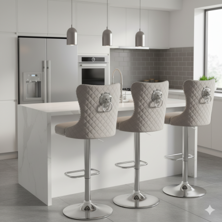 Hoker barowy, do kuchni, salonu, elegancki CRYSTAL VELVET JASNOSZARY SL