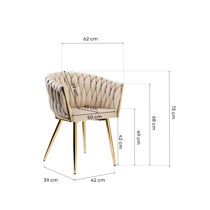 Krzesło Fotel do salonu IMPERIA welur Beżowy Krem GLAMOUR LOFT 1 szt.