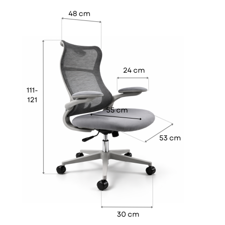 Fotel biurowy obrotowy PRZEWIEWNY siatka ergonomiczny szary regulowany