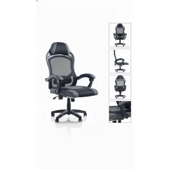 Fotel biurowy obrotowy PRZEWIEWNY siatka ergonomiczny czarny z podnóżkiem