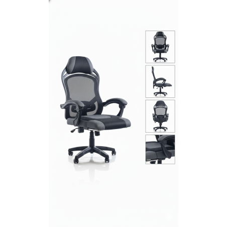 Fotel biurowy obrotowy PRZEWIEWNY siatka ergonomiczny czarny z podnóżkiem