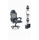 Fotel biurowy obrotowy PRZEWIEWNY siatka ergonomiczny czarny z podnóżkiem