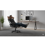 Fotel biurowy obrotowy PRZEWIEWNY siatka ergonomiczny czarny z podnóżkiem