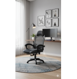 Fotel biurowy obrotowy PRZEWIEWNY siatka ergonomiczny czarny z podnóżkiem