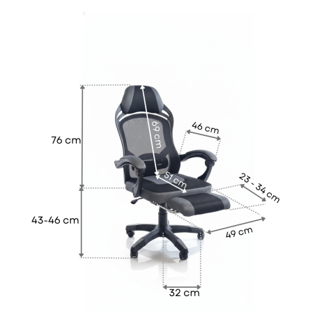 Fotel biurowy obrotowy PRZEWIEWNY siatka ergonomiczny czarny z podnóżkiem