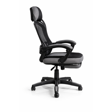 Fotel biurowy obrotowy PRZEWIEWNY siatka ergonomiczny czarny z podnóżkiem