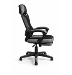 Fotel biurowy obrotowy PRZEWIEWNY siatka ergonomiczny czarny z podnóżkiem